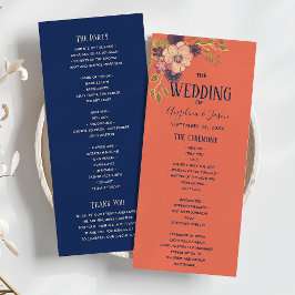 Rustieke Bloemenperzik en Navy Blue Wedding Programmakaart