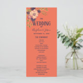 Rustieke Bloemenperzik en Navy Blue Wedding Programmakaart (Staand voorkant)