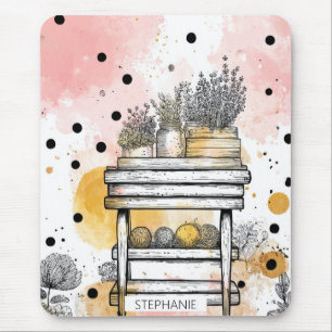 Rustieke bloemenplank met zachte cottage-esthetiek muismat
