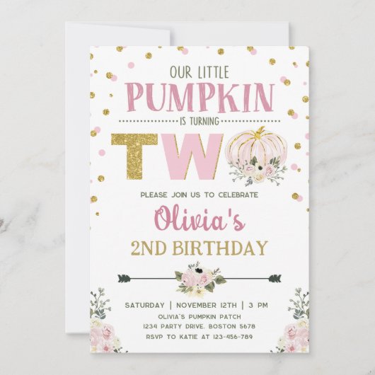 Rustieke bloemenpompoen 2e verjaardagsfeest kaart (Voorkant)