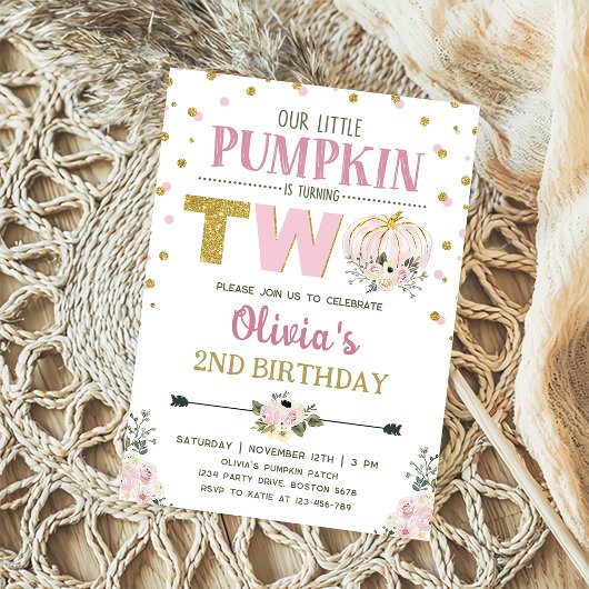 Rustieke bloemenpompoen 2e verjaardagsfeest kaart