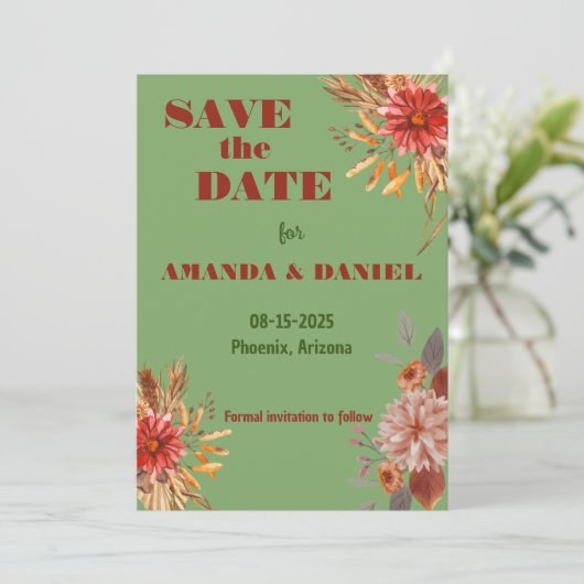 Rustieke bloemensave the date uitnodiging (Staand voorkant)