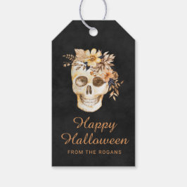 Rustieke Bloemenschedel Halloween Cadeaulabel