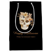 Rustieke Bloemenschedel Halloween Medium Cadeauzakje (Voorkant)