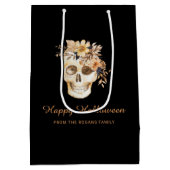 Rustieke Bloemenschedel Halloween Medium Cadeauzakje (Achterkant)