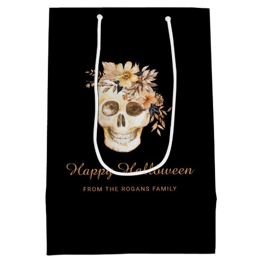 Rustieke Bloemenschedel Halloween Medium Cadeauzakje (Achterkant)