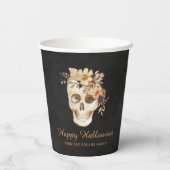 Rustieke Bloemenschedel Halloween Papieren Bekers (Achterkant)