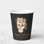 Rustieke Bloemenschedel Halloween Papieren Bekers (Voorkant)