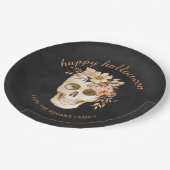 Rustieke Bloemenschedel Halloween Papieren Bordje (Gekanteld)