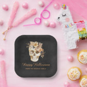 Rustieke Bloemenschedel Halloween Papieren Bordje (Feest)