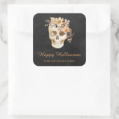 Rustieke Bloemenschedel Halloween Vierkante Sticker (Tas)