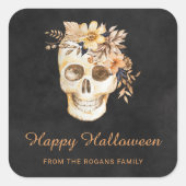 Rustieke Bloemenschedel Halloween Vierkante Sticker (Voorkant)