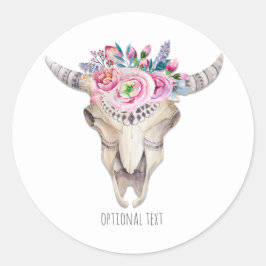 Rustieke bloemenschedel van een koe Boho Chic op m Ronde Sticker