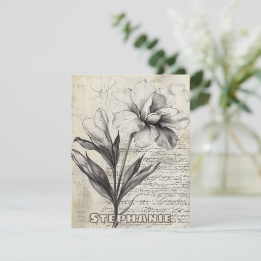 Rustieke Bloemenschets met Kalligrafie - Leeftijd (Staand voorkant)