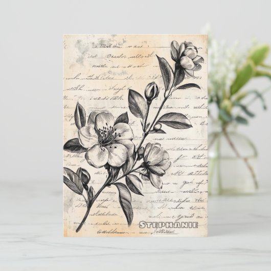 Rustieke Bloemenschets met Kalligrafie - Leeftijd  (Staand voorkant)