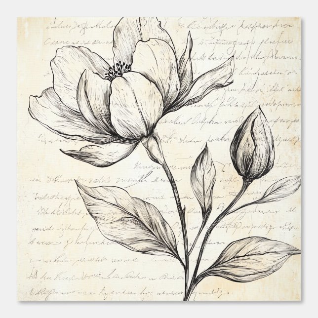 Rustieke Bloemenschets met Kalligrafie - Leeftijd  Behang (Voorkant)