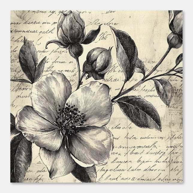 Rustieke Bloemenschets met Kalligrafie - Leeftijd  Behang (Voorkant)
