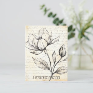 Rustieke Bloemenschets met Kalligrafie - Leeftijd Briefkaart