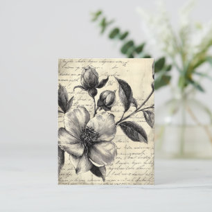 Rustieke Bloemenschets met Kalligrafie - Leeftijd Briefkaart