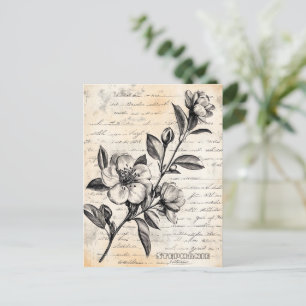 Rustieke Bloemenschets met Kalligrafie - Leeftijd Briefkaart