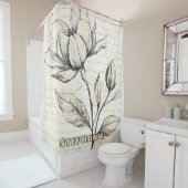 Rustieke Bloemenschets met Kalligrafie - Leeftijd Douchegordijn (In situ)