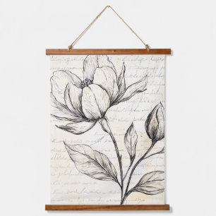 Rustieke Bloemenschets met Kalligrafie - Leeftijd  Hangend Wandkleed