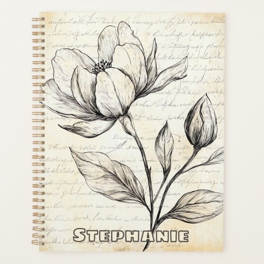 Rustieke Bloemenschets met Kalligrafie - Leeftijd  Planner (Voorkant)