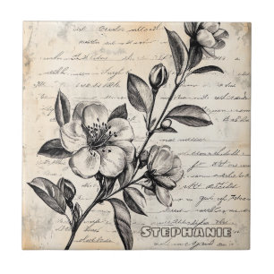 Rustieke Bloemenschets met Kalligrafie - Leeftijd  Tegeltje