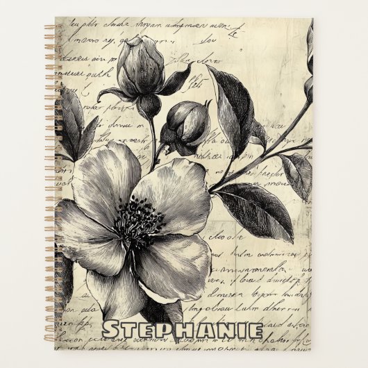 Rustieke bloemenschets met kalligrafie - Verweerd  Planner (Voorkant)