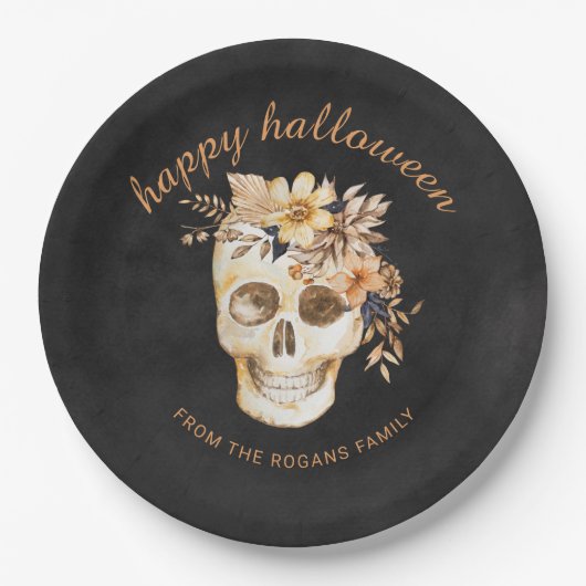 Rustieke bloemenskelet Halloween Papieren Bordje (Voorkant)