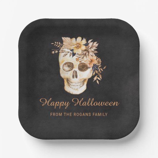 Rustieke bloemenskelet Halloween Papieren Bordje (Voorkant)