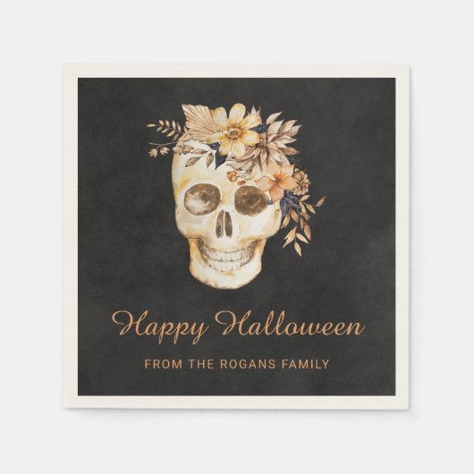 Rustieke bloemenskelet Halloween Servet (Voorkant)