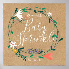 Rustieke bloemenslingel baby sprinkle welkomstbord poster