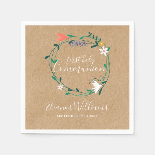 Rustieke bloemenslinger Eerste Heilige Communie Servet (Voorkant)