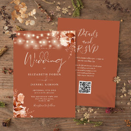 Rustieke bloemenslinger met QR-code herfstbruiloft Kaart