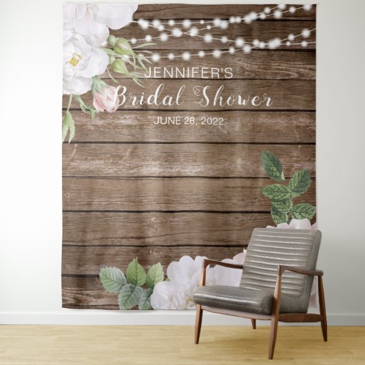 Rustieke bloemenslingerlichten Bruiloftsshower ach Wandkleed (In situ)