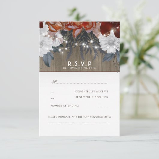 Rustieke bloemenslingerlichten Trouw RSVP-kaarten RSVP Kaartje (Staand voorkant)
