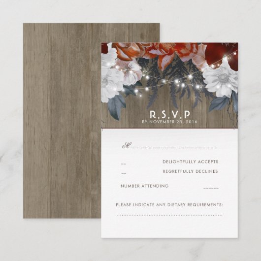 Rustieke bloemenslingerlichten Trouw RSVP-kaarten RSVP Kaartje (Voorkant / Achterkant)