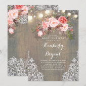 Rustieke bloemensluierslampen houten babyshower kaart (Voorkant / Achterkant)