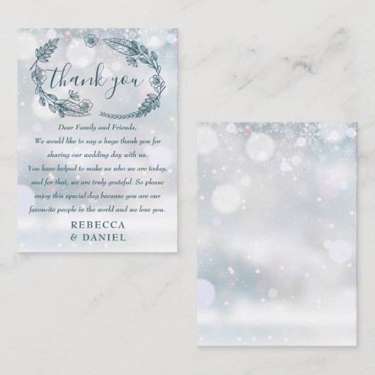 Rustieke bloemensneeuwvlokken Wintertrouw Dank je  Plaatskaartje (Voorkant / Achterkant)