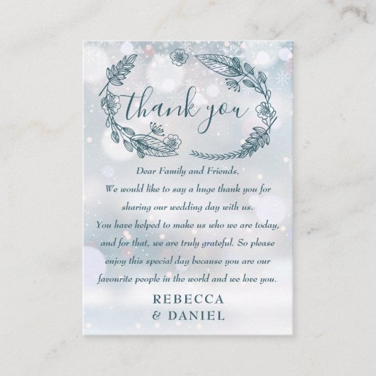 Rustieke bloemensneeuwvlokken Wintertrouw Dank je  Plaatskaartje (Voorkant)