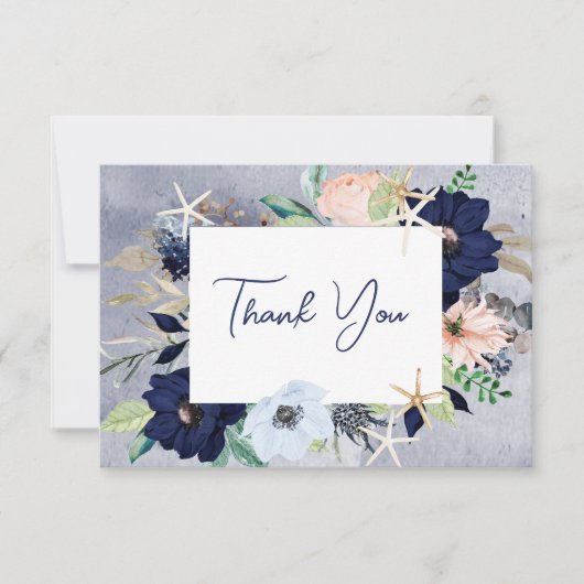 Rustieke Bloemenstrand Nautische bruiloft Bedankkaart (Voorkant)