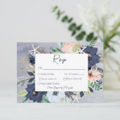 Rustieke Bloemenstrand Nautische bruiloft RSVP Kaartje (Staand voorkant)