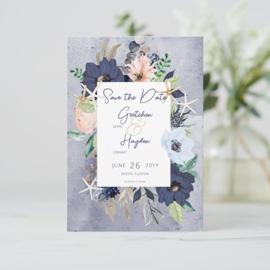 Rustieke Bloemenstrand Nautische bruiloft Save The Date (Staand voorkant)