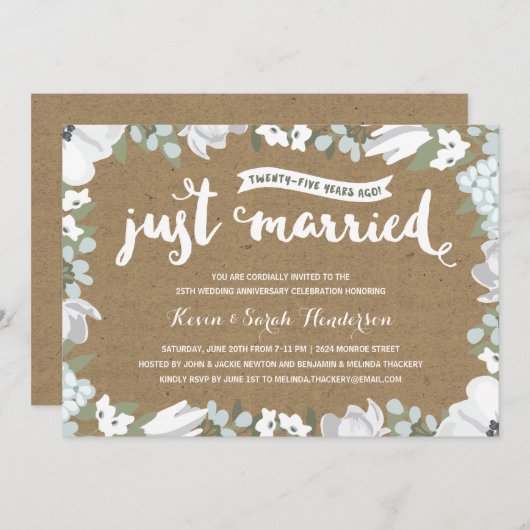 Rustieke bloemenuitnodiging voor 25-jarig huwelijk kaart (Voorkant / Achterkant)