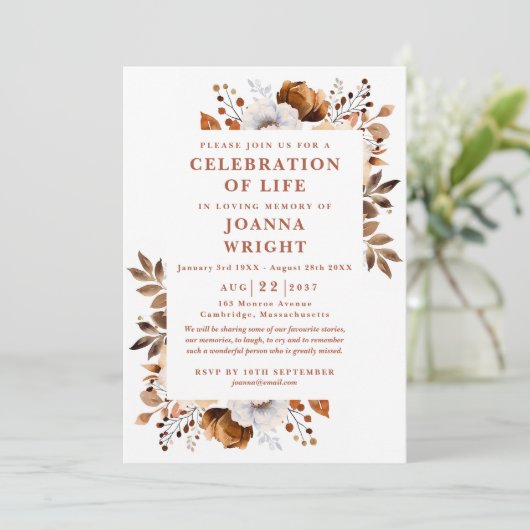 Rustieke bloemenviering van het leven begrafenisfo kaart (Staand voorkant)