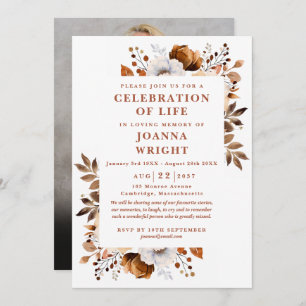 Rustieke bloemenviering van het leven begrafenisfo kaart