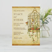 rustieke bloemenvogelkooi huwelijksuitnodiging kaart (Staand voorkant)