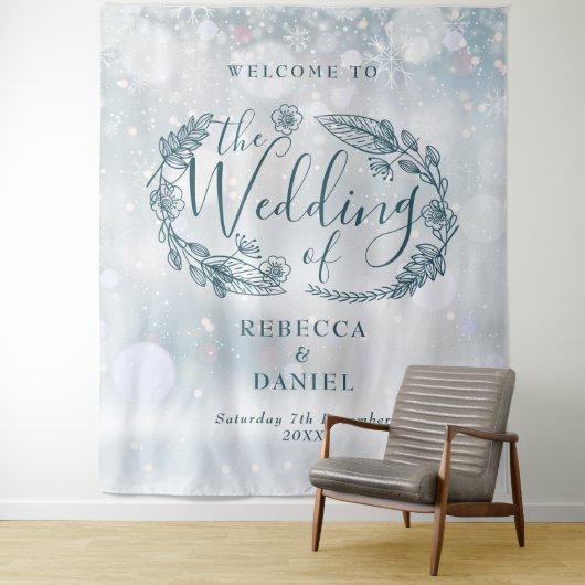 Rustieke bloemenwinter bruiloft achtergrond wandkleed (In situ)