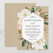 Rustieke bloemenwitte blos magnolia bruiloft kaart (Voorkant / Achterkant)